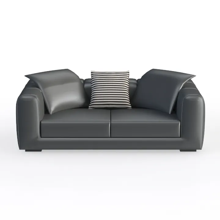 Modern Black Leather Loveseat Sofa with Decorative Throw Pillows 3D Model