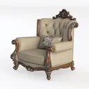 Vintage Carved Solid Wood Leather Armchair 3D Model Left 45 Degree View
