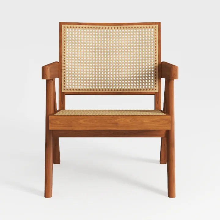 Mid Century Solid Wood Rattan Armchair 3D Model