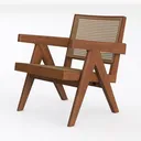 Mid Century Solid Wood Rattan Armchair 3D Model Left 45 Degree View