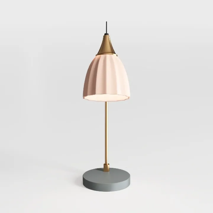 Modern Brass Pink Fabric Table Lamp with Concrete Base 3D Model