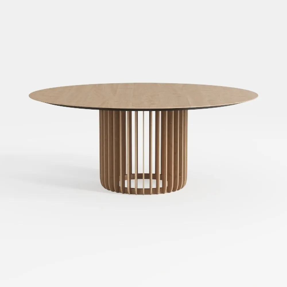 Round Oak Wood 60 in. Column Base Dining Table Sea