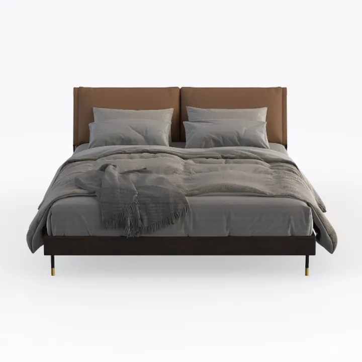 Modern Leather Upholstered Solid Wood Platform Bed 3D Model