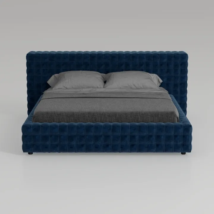 Modern Navy Velvet Tufted Upholstered King Bed 3D Model