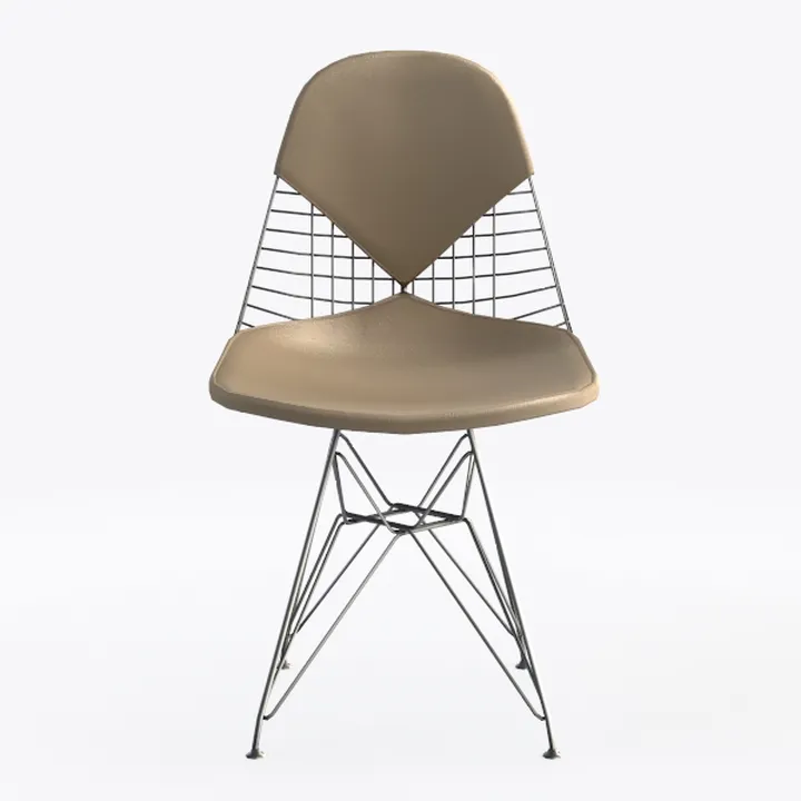 Modern Minimalist Leather Metal Wire Dining Chair 3D Model