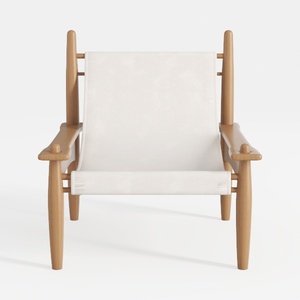 Minimalist Solid Wood Fabric Accent Chair 3D Model