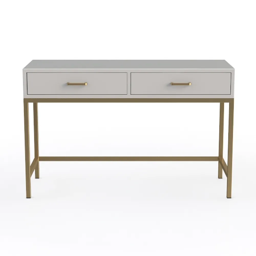 SUPERJARE 35.4" White and Gold Desk with 2 Drawers