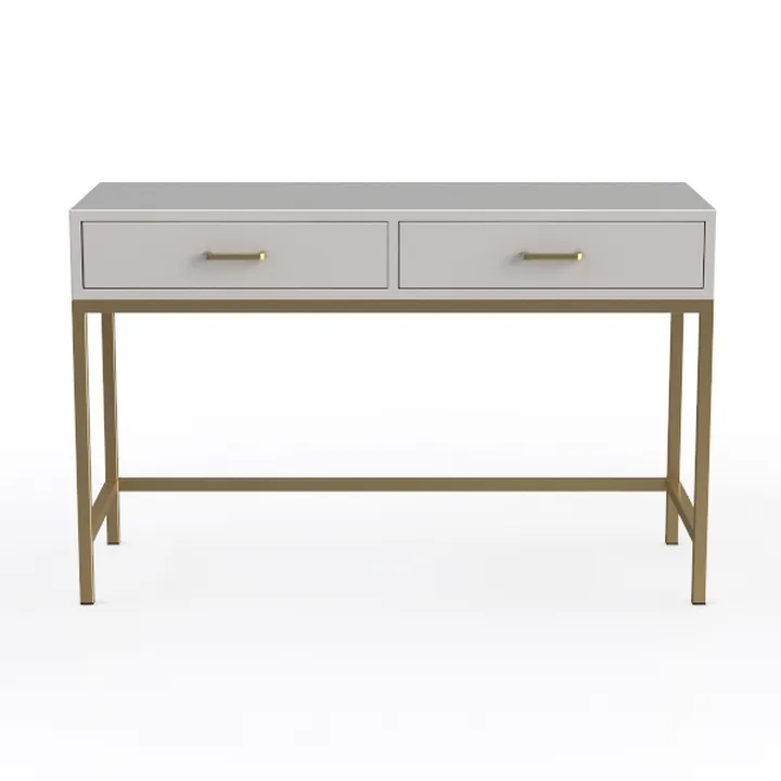 SUPERJARE 35.4" White and Gold Desk with 2 Drawers