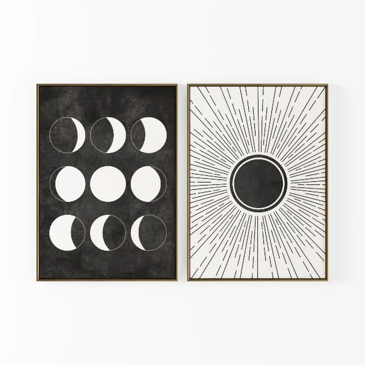 Minimalist Boho Moon Phase Sun Wall Art Prints 3D Model