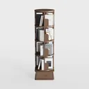 Minimalist Solid Wood Rotating Bookshelf with Storage Drawer 3D Model Front View