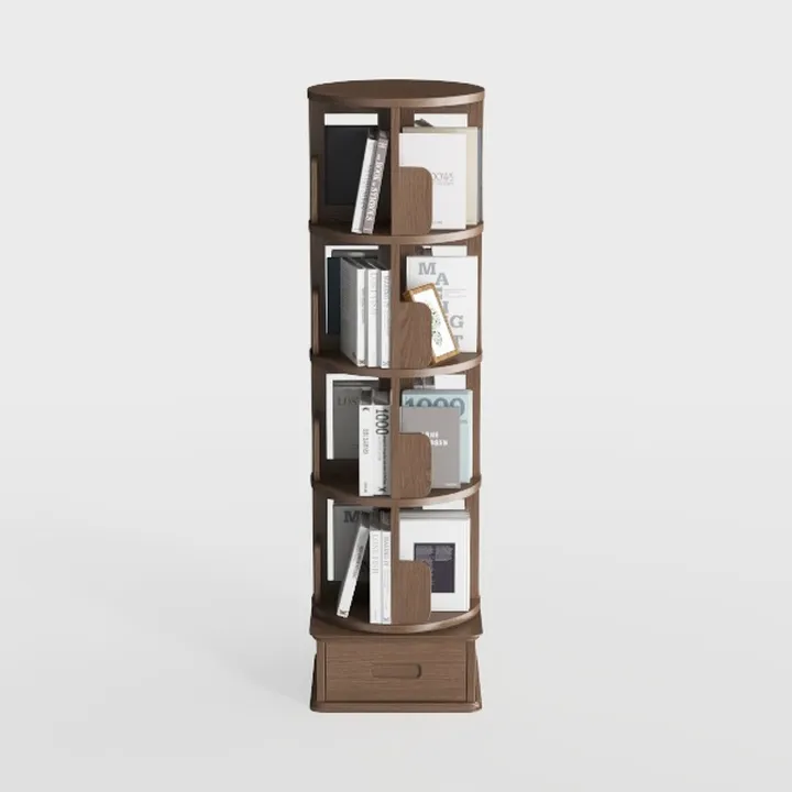 Minimalist Solid Wood Rotating Bookshelf with Storage Drawer 3D Model