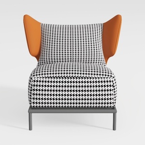 Modern Two Tone Houndstooth Fabric Metal Wingback Armchair 3D Model