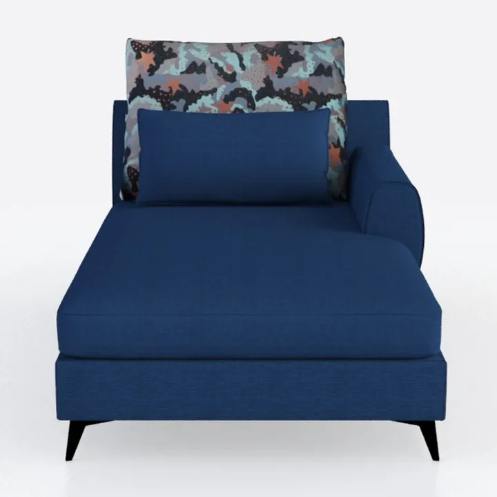 Modern Navy Blue Fabric Chaise Lounge With Decorative Throw Pillows 3D Model