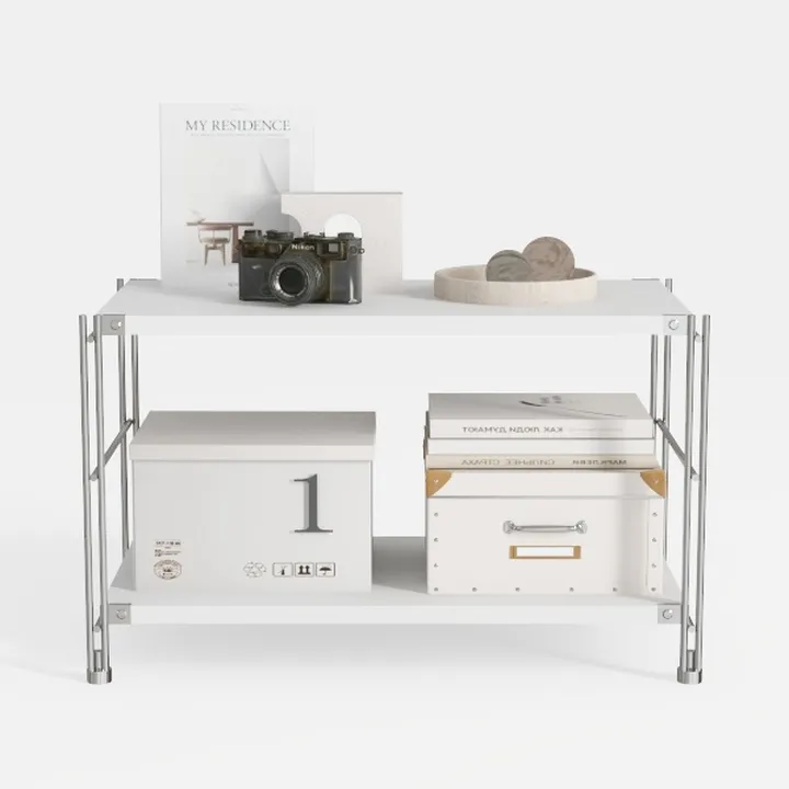 EXCEFUR Modern White TV Stand with Storage Shelves