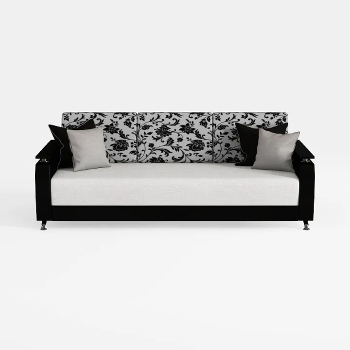 Floral Pattern Fabric Black White Sofa Bed 3D Model