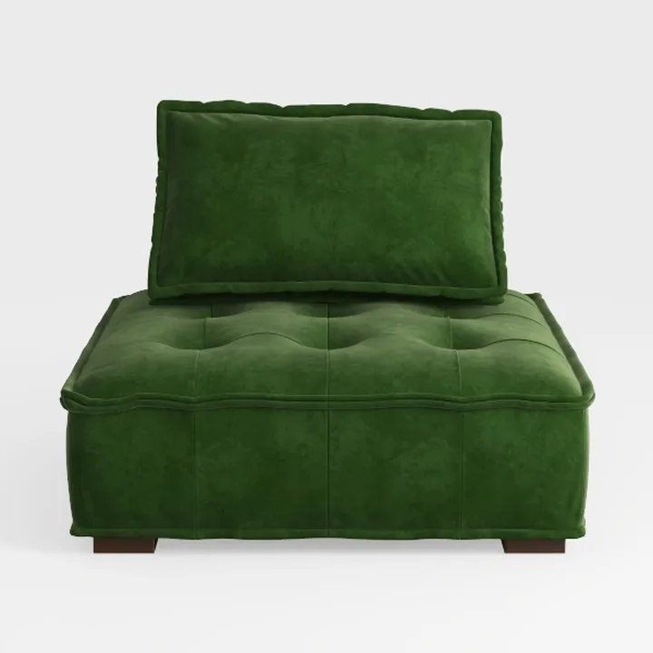 Modern Emerald Green Velvet Tufted Ottoman Armless Chair 3D Model