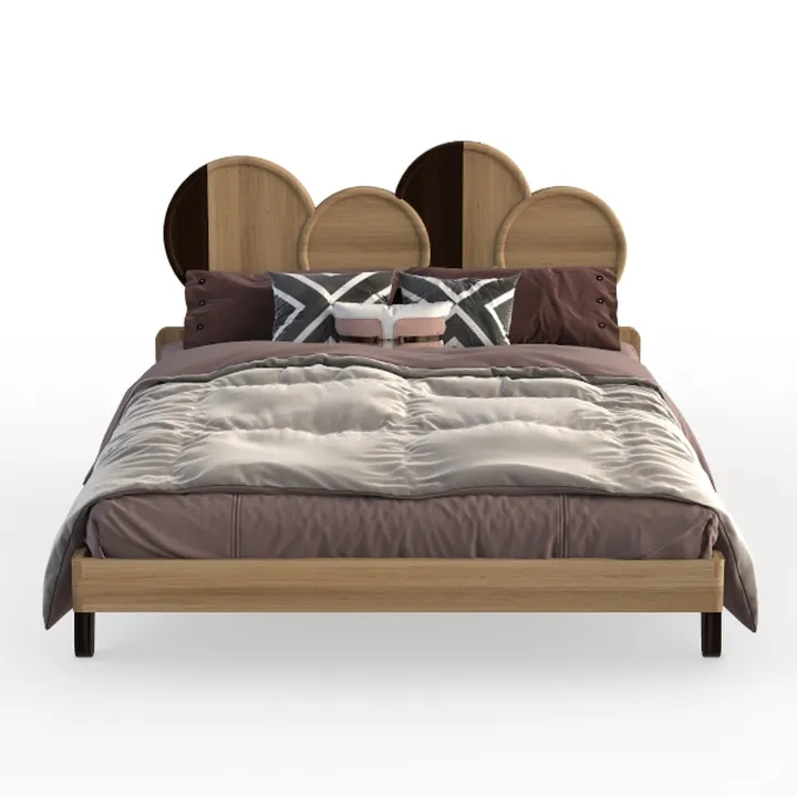 Modern Solid Wood Two Tone Creative Headboard King Bed 3D Model
