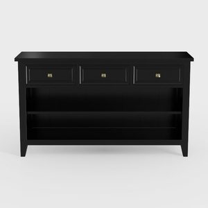 Minimalist Black Solid Wood Console Table With Drawers And Open Shelves 3D Model
