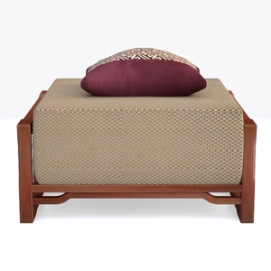 Minimalist Solid Wood Fabric Square Ottoman 3D Model