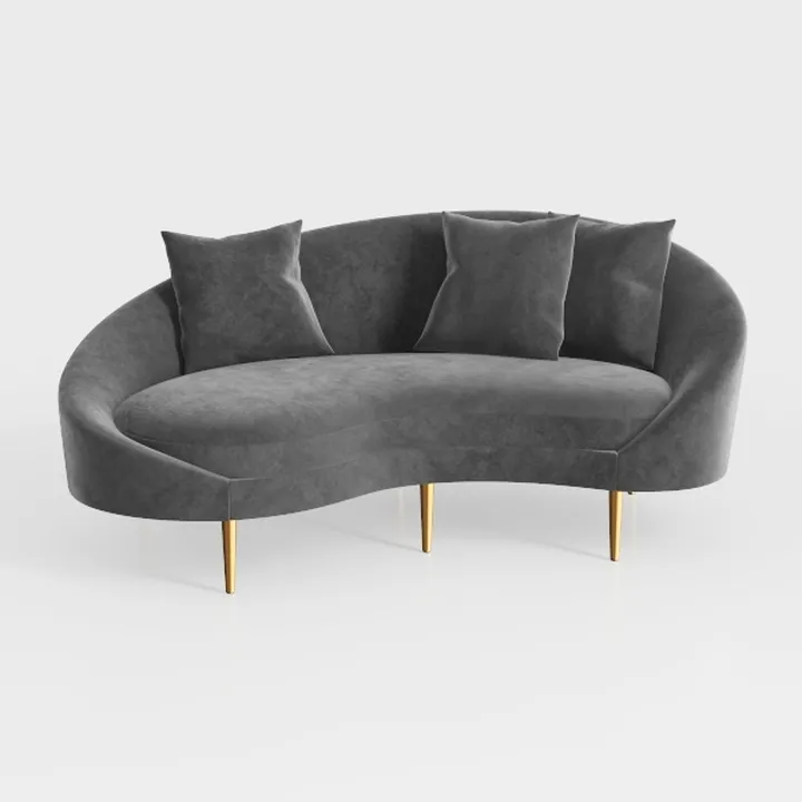 Modern Grey Velvet Curved Sofa With Gold Metal Legs 3D Model