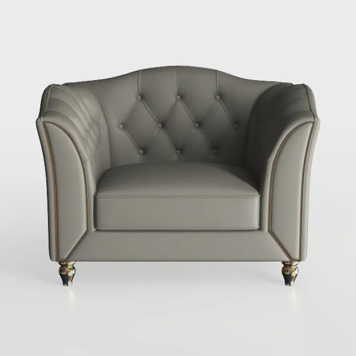 Contemporary Tufted Leather Armchair with Brass Accents 3D Model