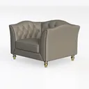 Contemporary Tufted Leather Armchair with Brass Accents 3D Model Left 45 Degree View