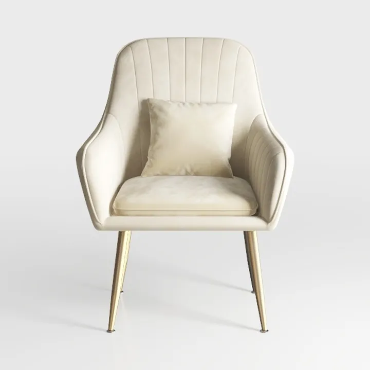Modern Cream Velvet Upholstered Gold Legged Armchair 3D Model
