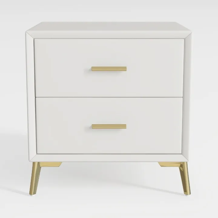 Modern White Gold Accent Two Drawer Nightstand 3D Model
