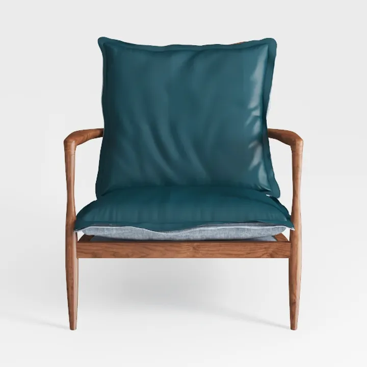 Mid Century Modern Solid Wood Leather Armchair 3D Model