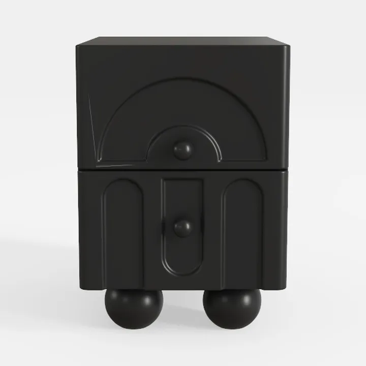 Minimalist Black Solid Wood Two Drawer Nightstand 3D Model