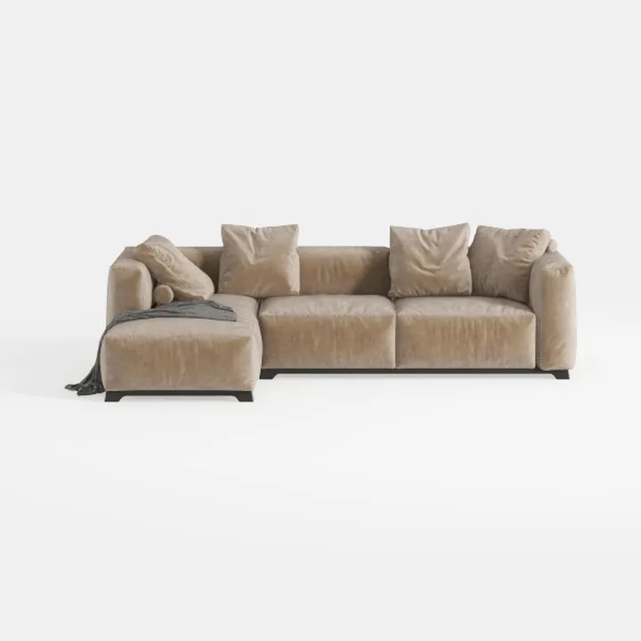 Minimalist Fabric L Shape Sectional Sofa with Throw Pillows 3D Model
