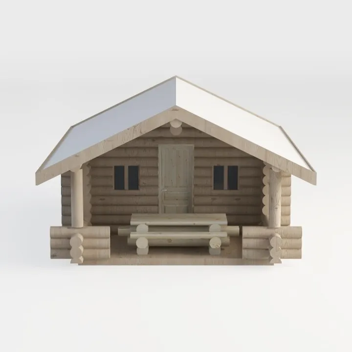 wooden cabin-Snowy Scene