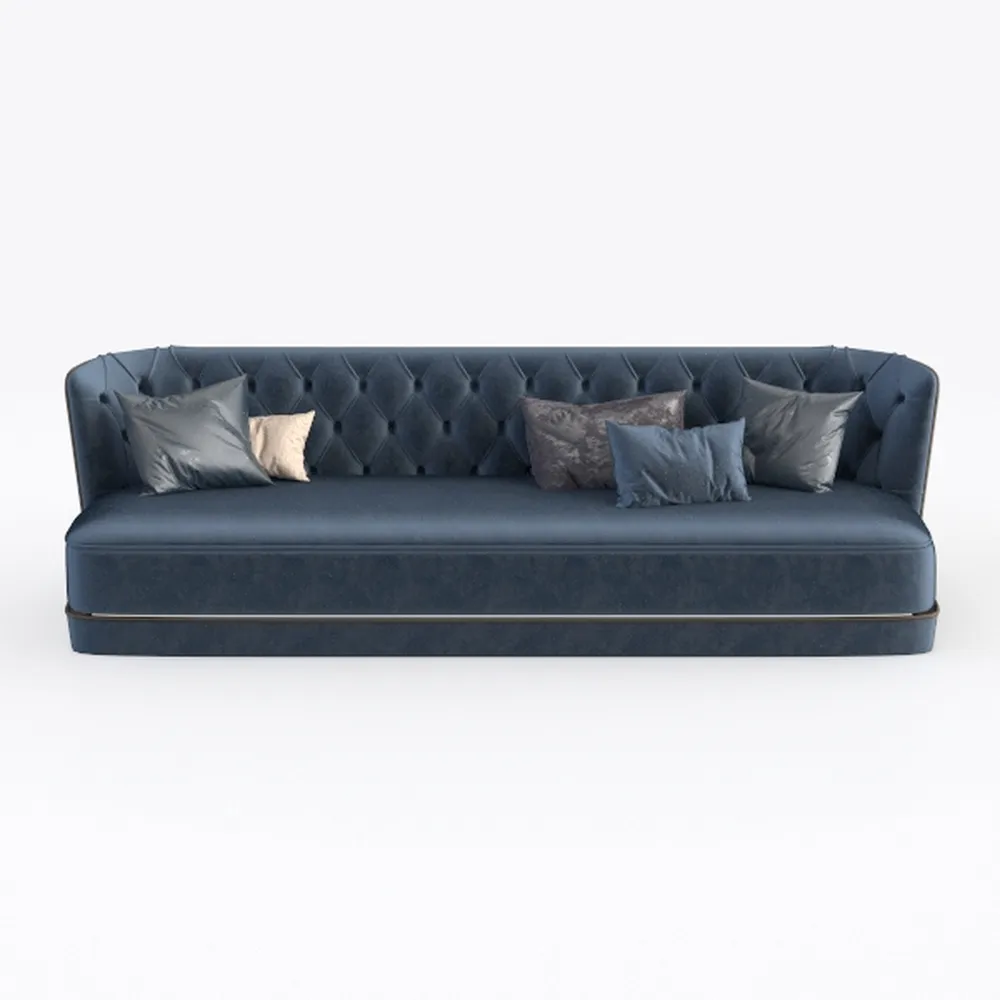 Long Sofa with Square Back, High Armrests and
