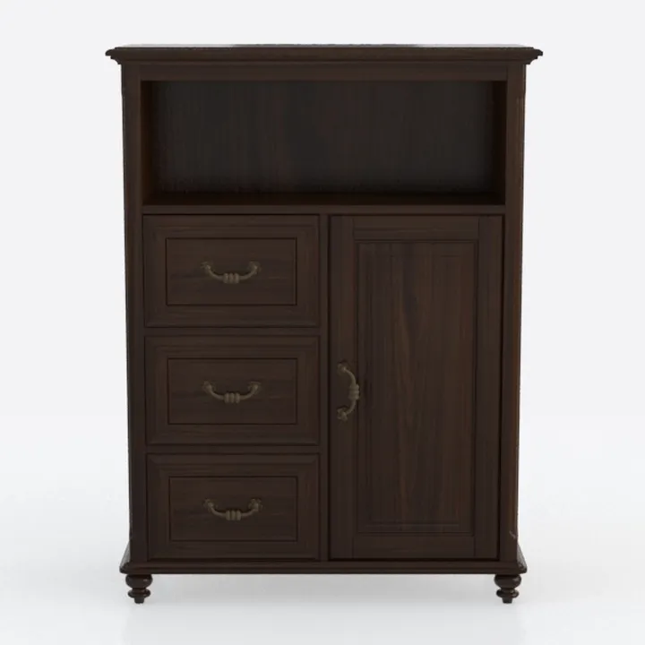 Vintage Walnut Wood Storage Cabinet With Drawers And Door 3D Model