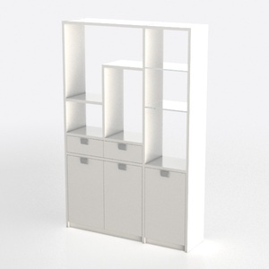 Minimalist White Wood Storage Cabinet With Open Shelves Drawers Doors 3D Model