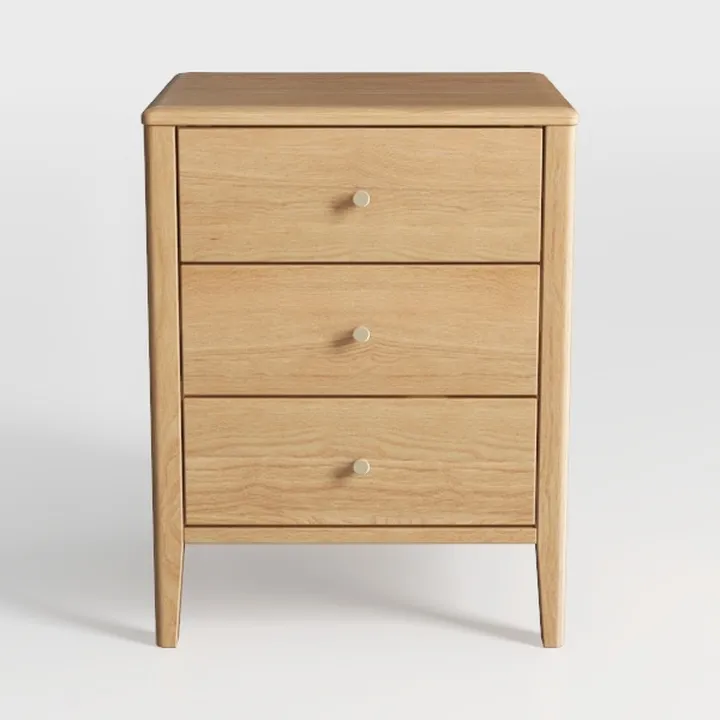 Minimalist Solid Oak Wood 3 Drawer Nightstand 3D Model