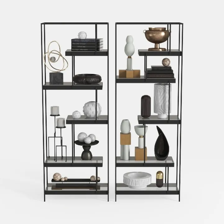 Modern Metal Glass Open Display Bookshelf 3D Model