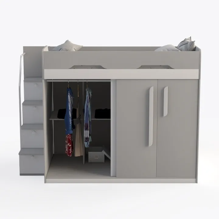 MUIRNAXI Full Size Loft Bed with Desk, Built-in Cl