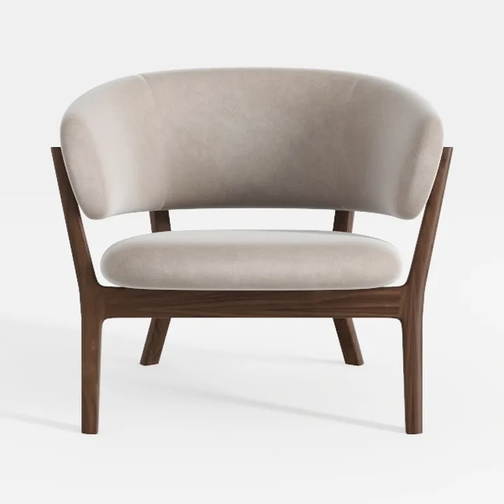 Minimalist Velvet Walnut Wood Armchair 3D Model