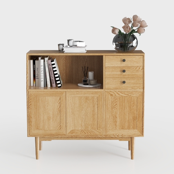 Rattan Storage Cabinet Boho Sideboard Buffet with