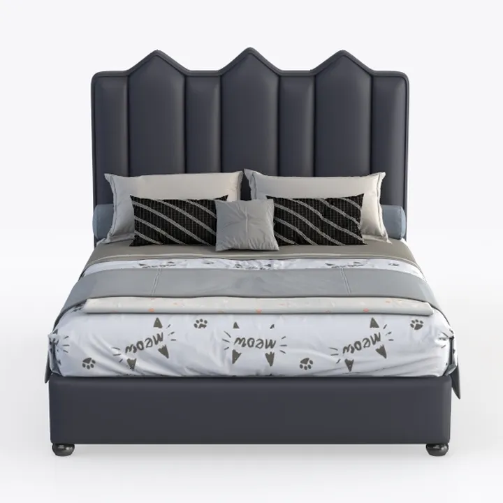 Modern Navy Leather Upholstered King Size Bed 3D Model