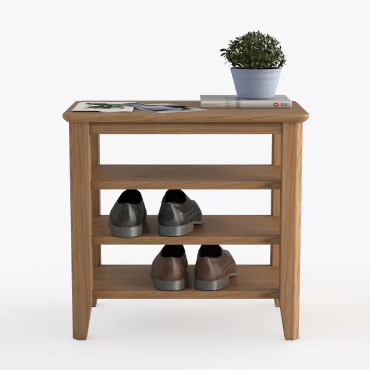 Minimalist Solid Oak Shoe Storage Bench 3D Model
