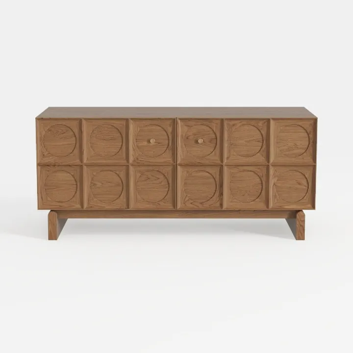 Minimalist Solid Oak Carved Sideboard Cabinet 3D Model