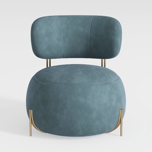 Modern Blue Velvet Gold Metal Accent Chair 3D Model