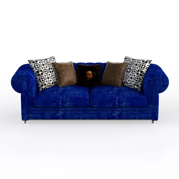 Modern Blue Velvet Chesterfield Sofa With Decorative Throw Pillows 3D Model