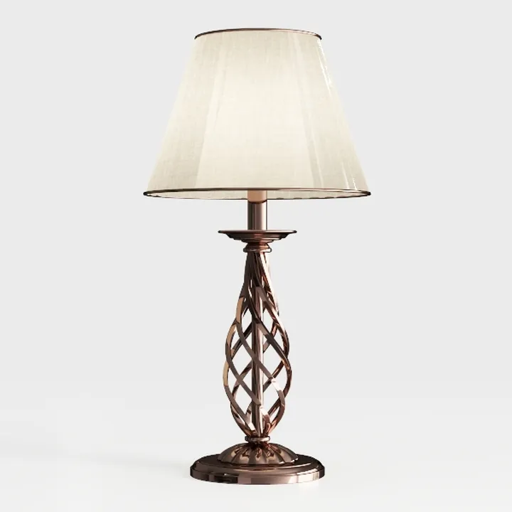 Modern Brass Linen Table Lamp with Intricate Metal Base 3D Model