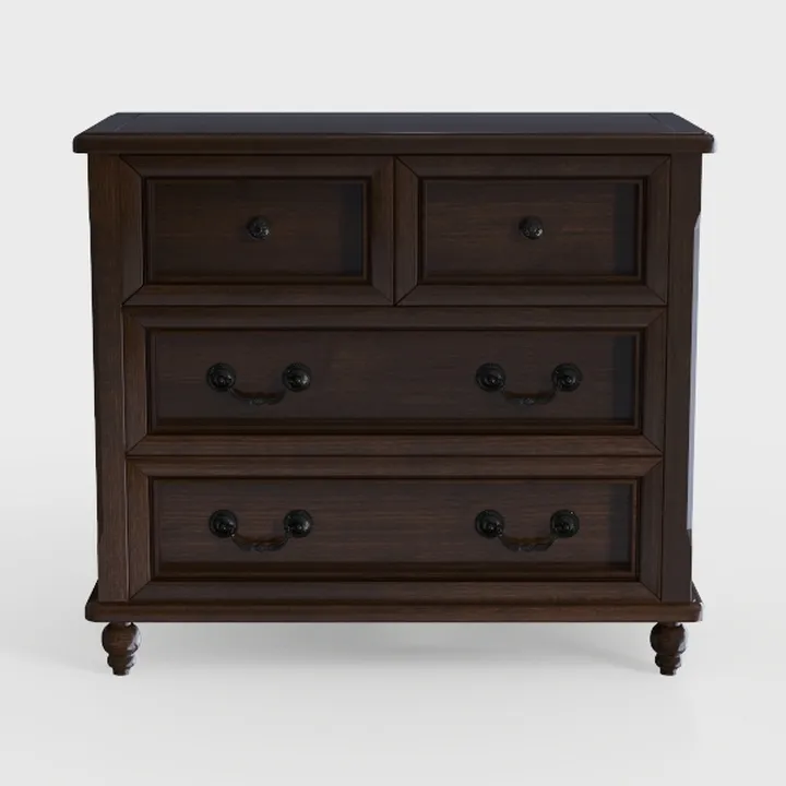 Vintage Walnut Solid Wood Dresser 4 Drawer Storage Cabinet 3D Model