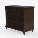 Vintage Walnut Solid Wood Dresser 4 Drawer Storage Cabinet 3D Model Left 45 Degree View