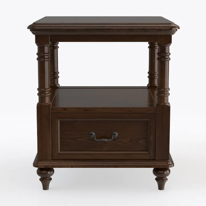 Vintage Solid Walnut Wood Nightstand with Drawer Open Shelf 3D Model