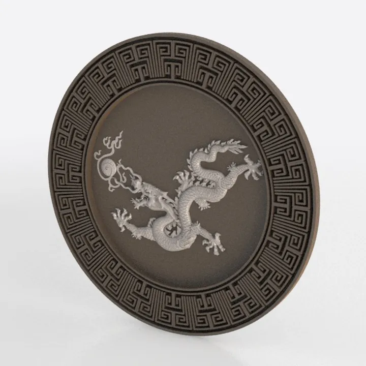 Chinese Traditional Dragon Carved Round Wall Decor Resin 3D Model